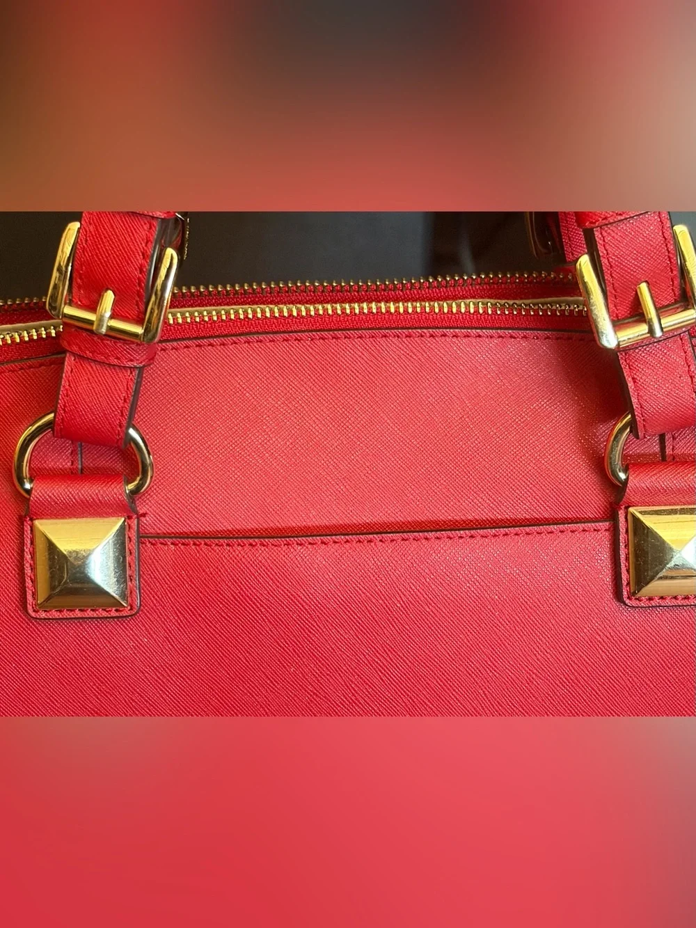 Michael Kors MK saffiano leather tote in cherry red.